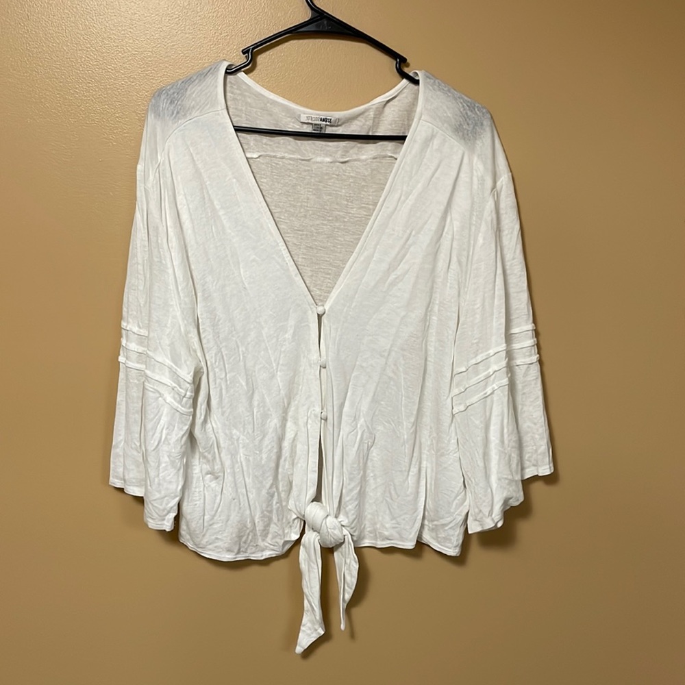 White Flowy V neck Top